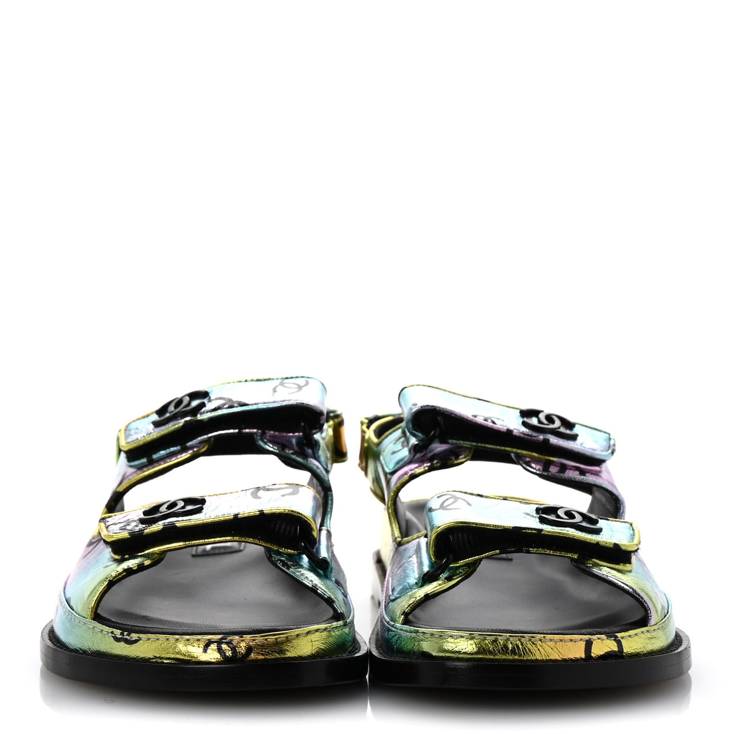 Laminated Lambskin Printed CC Dad Sandals 38 Multicolor Black