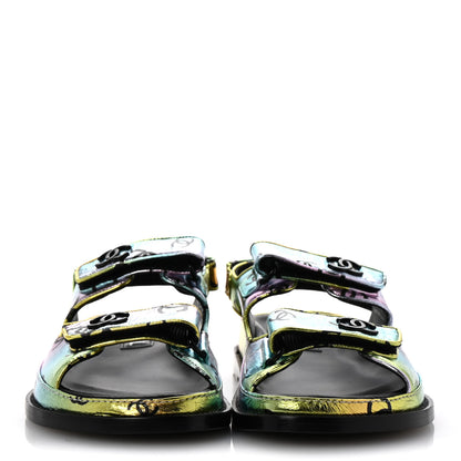 Chanel Laminated Lambskin Printed CC Dad Sandals 38 Multicolor Black 3 of 11