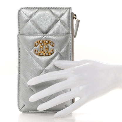 Chanel Lambskin Quilted Chanel 19 Phone and Card Holder Silver 2 of 8