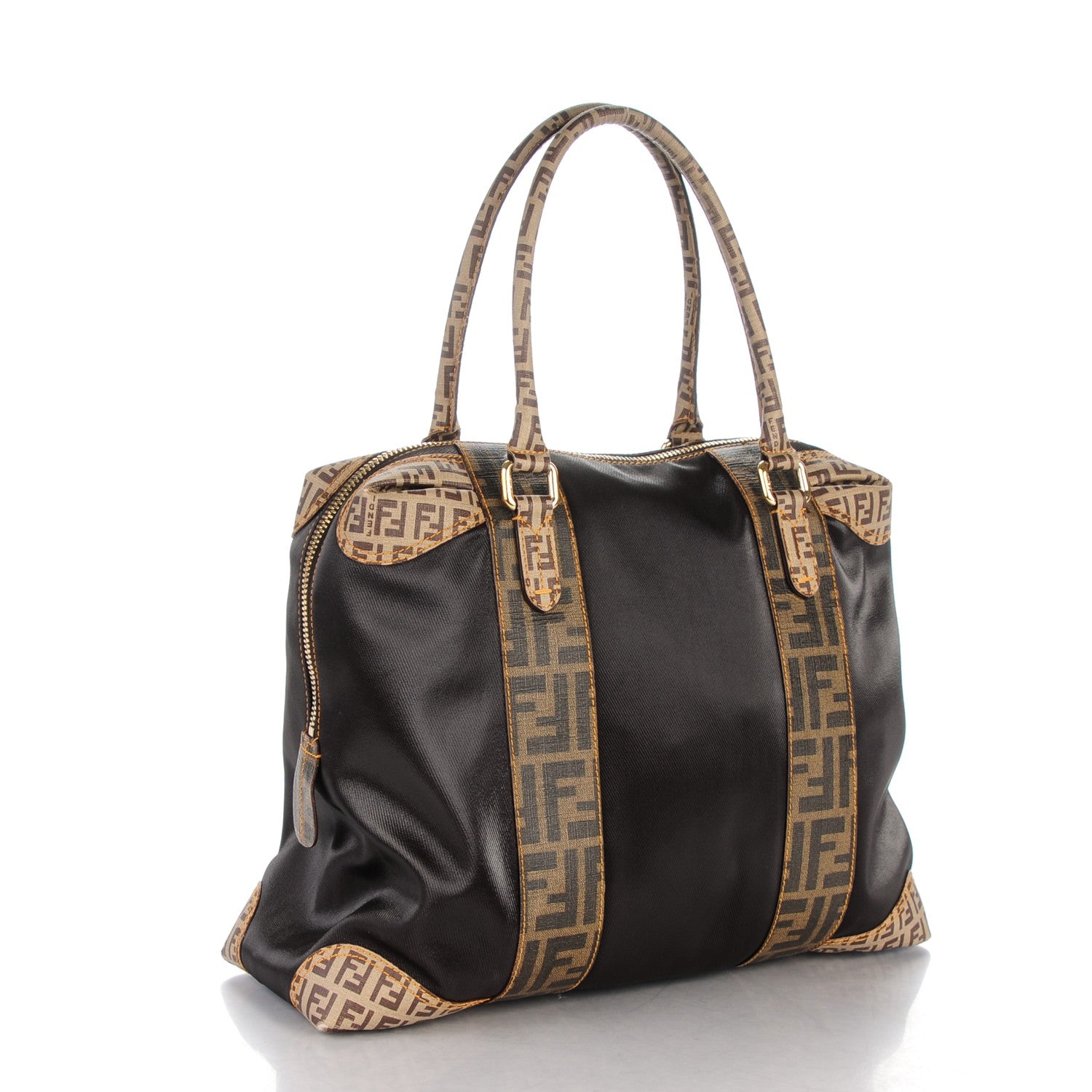 Fendi Canvas Zucca Zucchino Spalmati Large Mixed Media B Mix Tote Moro Mogano Panna 3 of 7