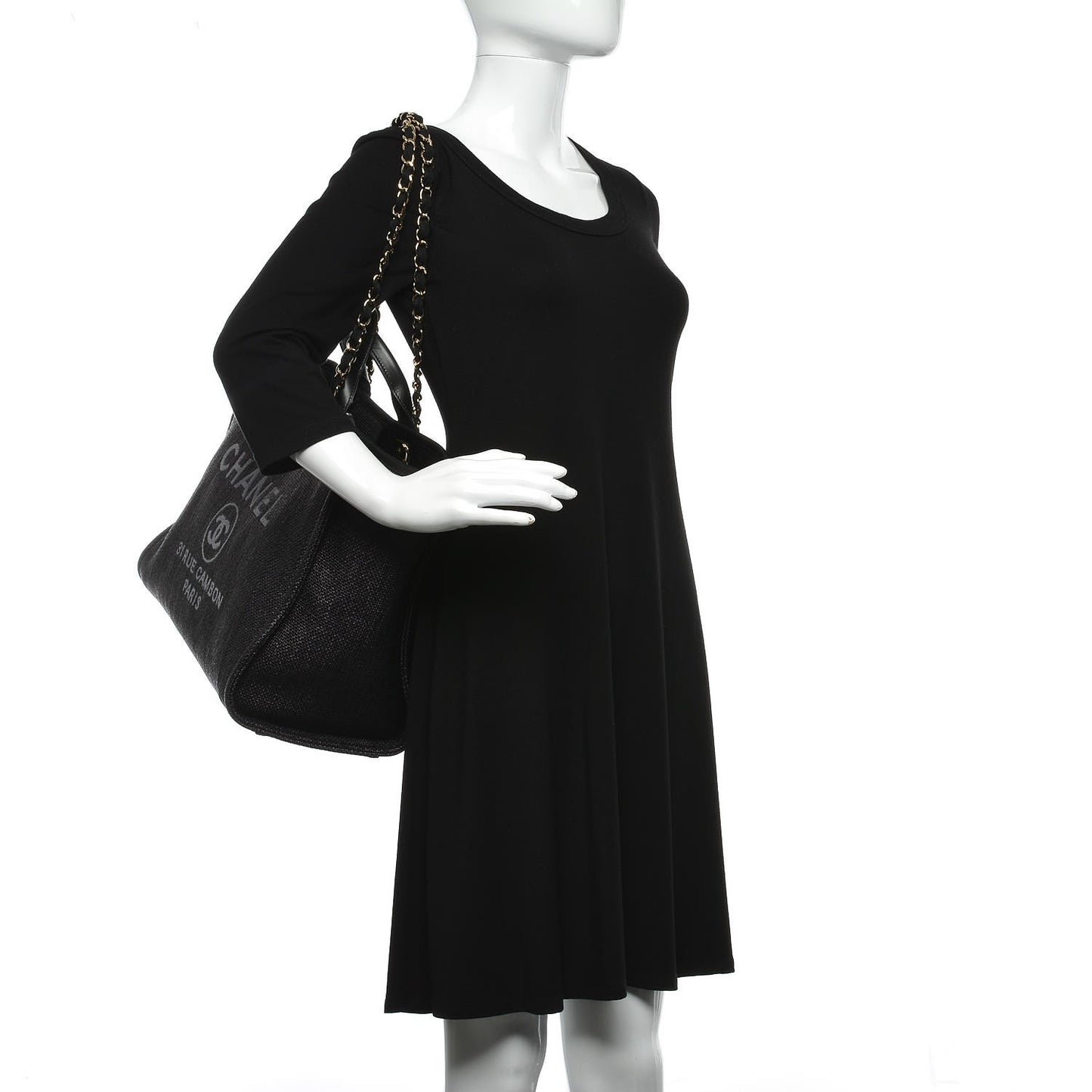 Woven Straw Raffia Large Deauville Tote Black