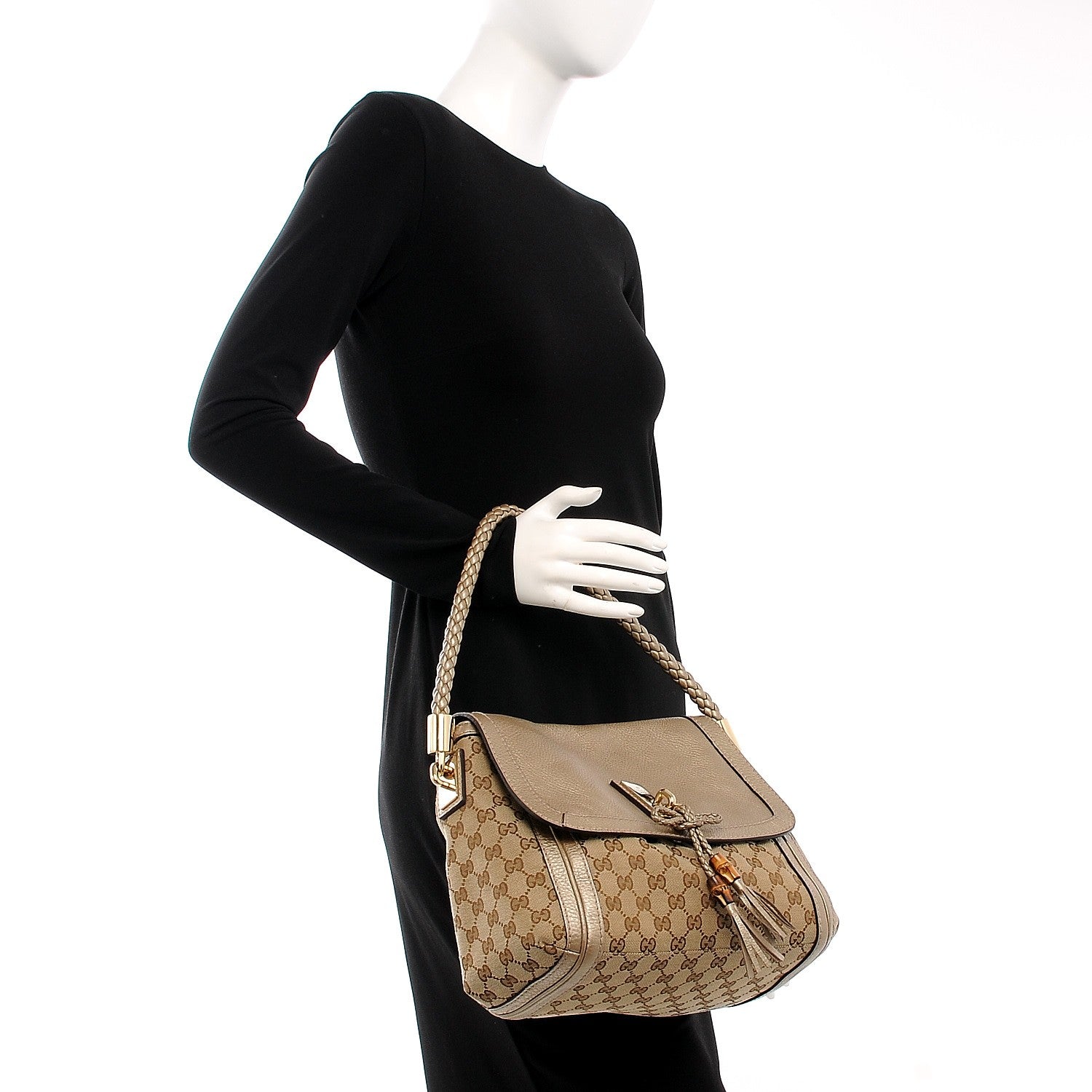 Gucci Monogram Calfskin Medium Bella Flap Bag Beige Ebony Champagne 2 of 14