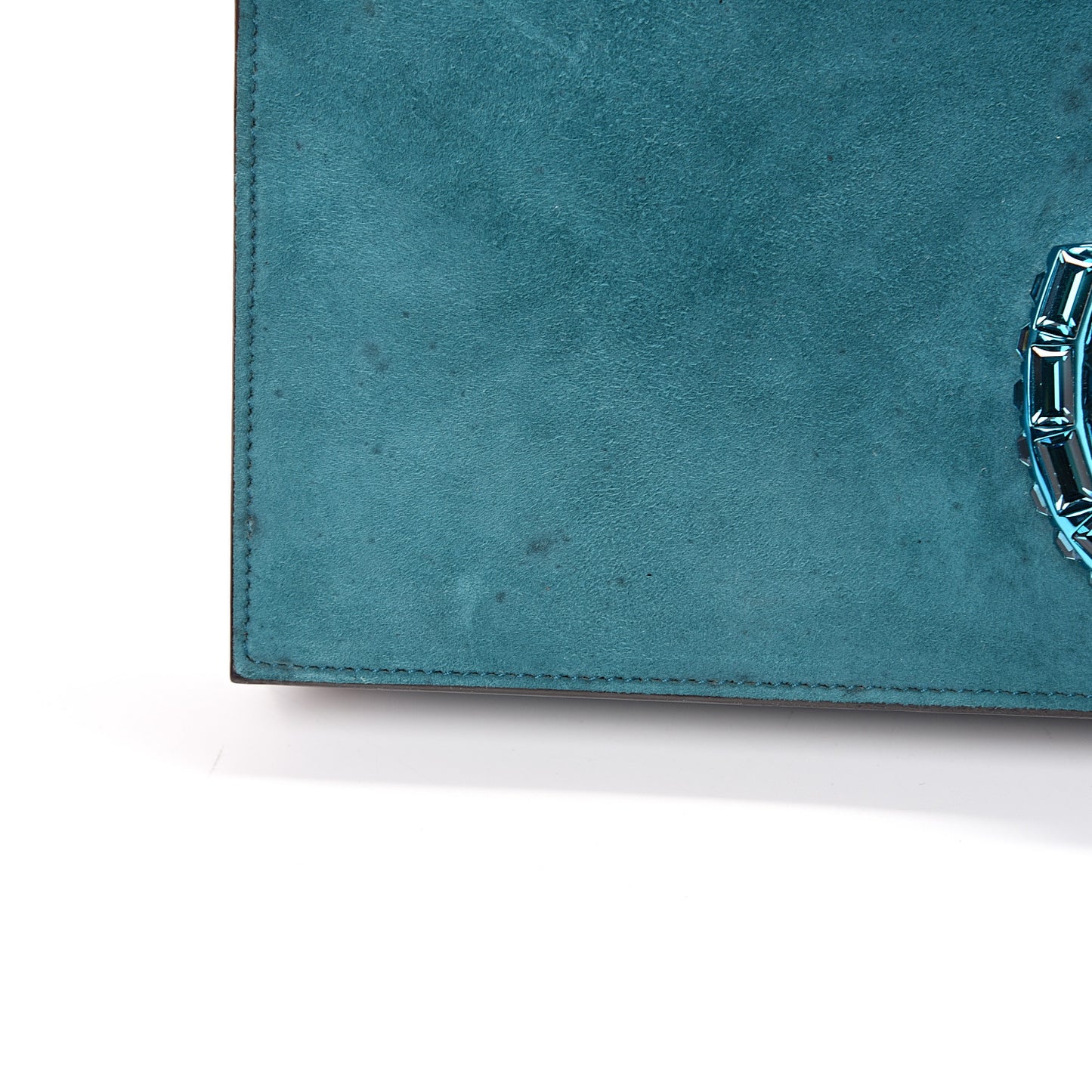 Suede Crystal Broadway Clutch Teal Green