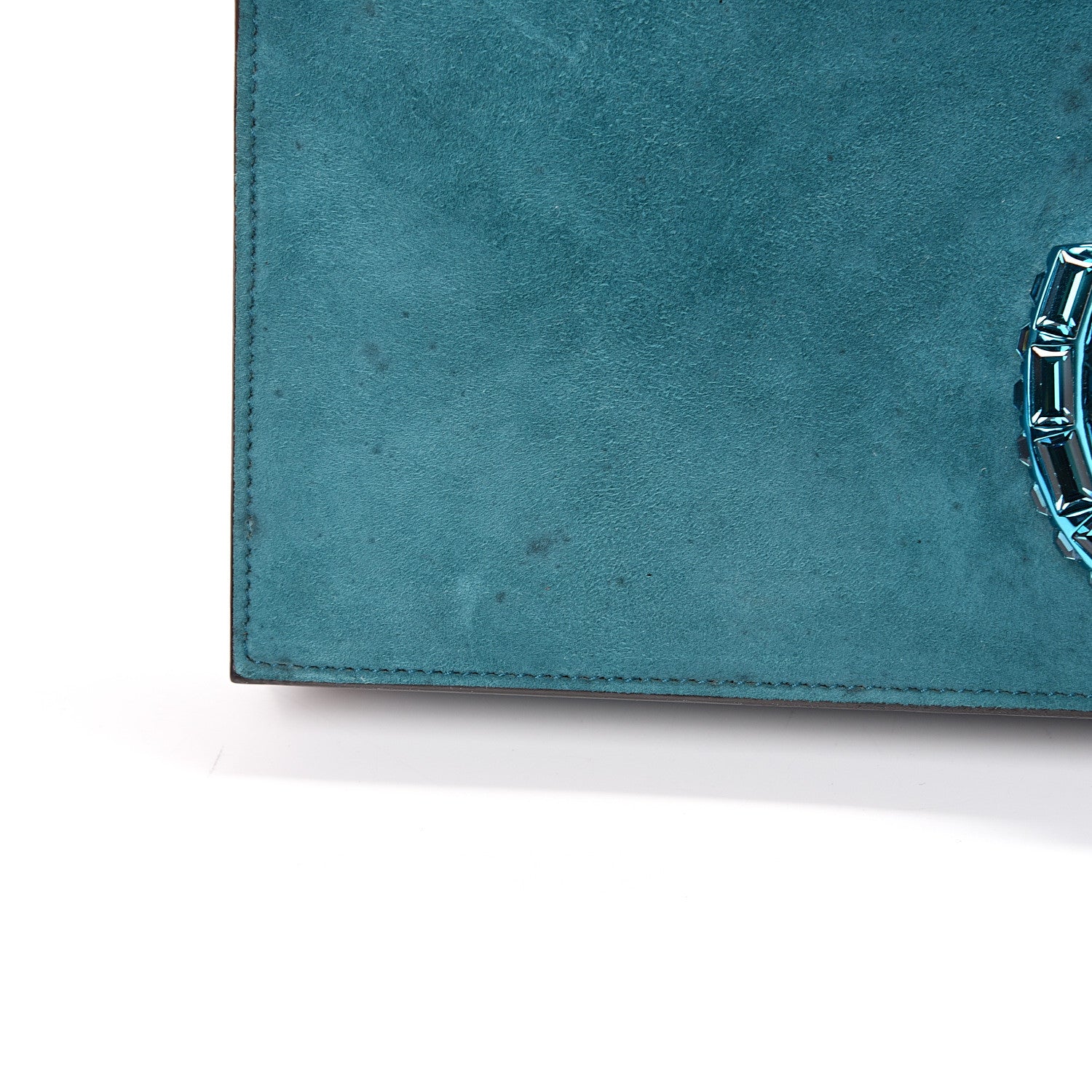 Gucci Suede Crystal Broadway Clutch Teal Green 13 of 14