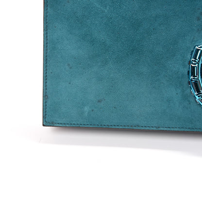 Gucci Suede Crystal Broadway Clutch Teal Green 13 of 14