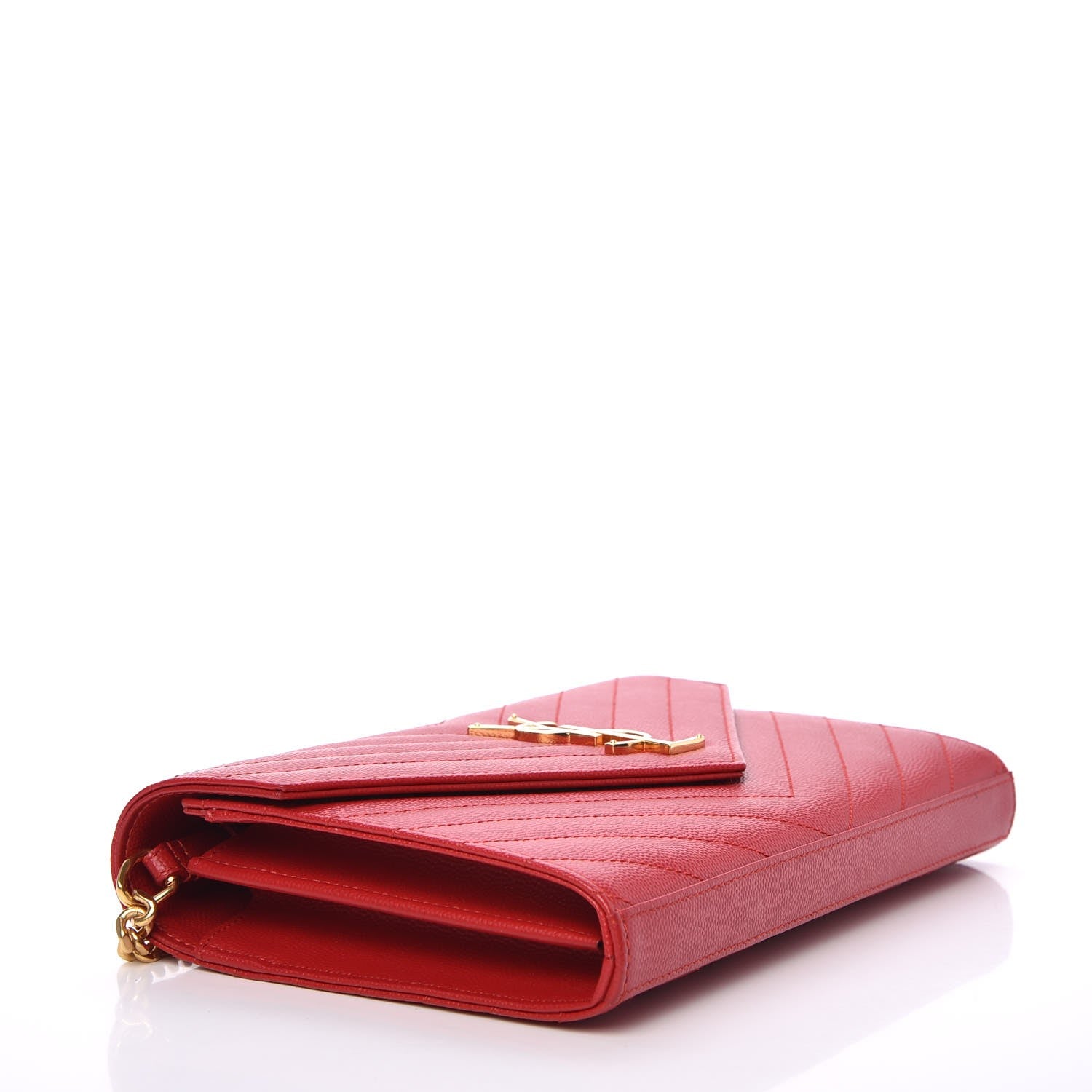 Saint Laurent Grain De Poudre Matelasse Chevron Monogram Chain Wallet New Red 4 of 8