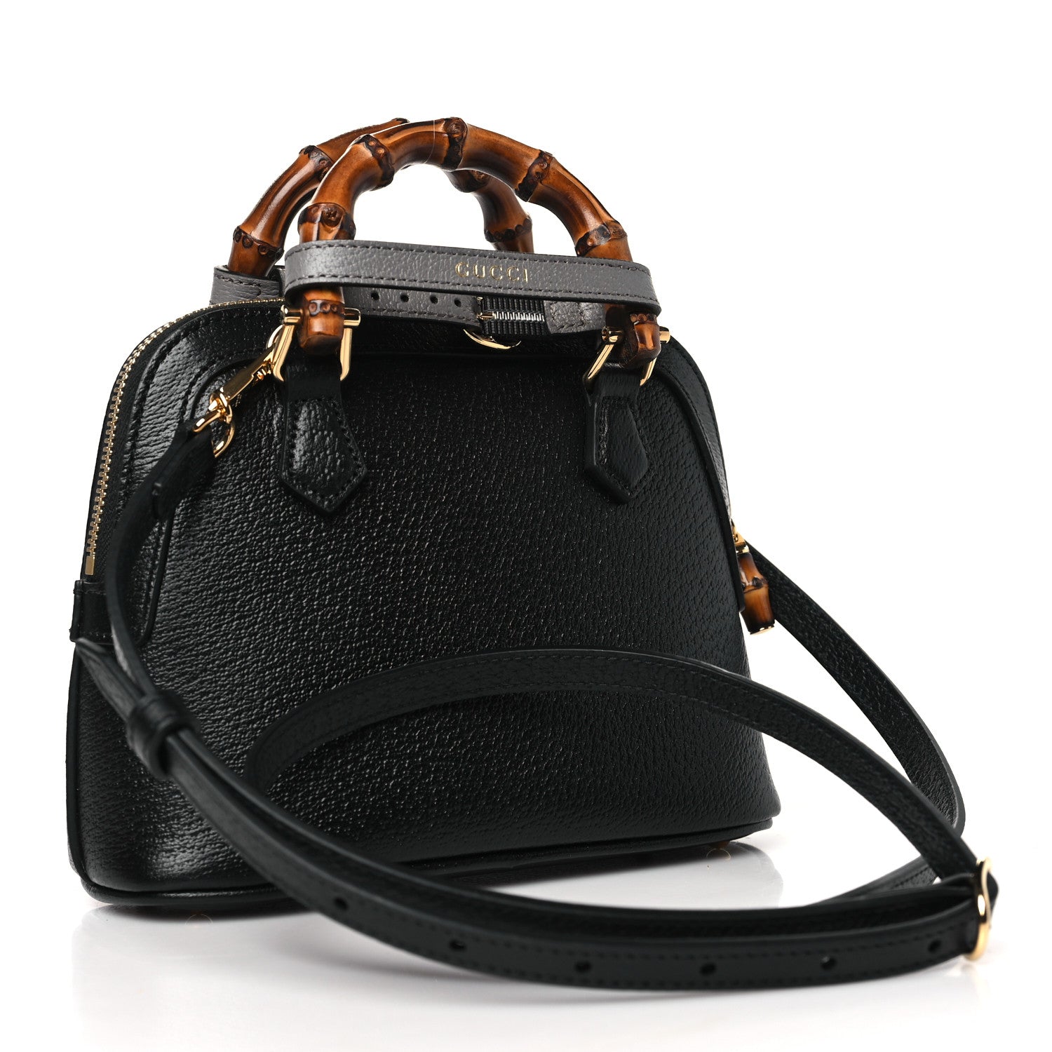 Gucci Textured Dollar Calfskin Mini Diana Dome Tote Bag Black Dusty Grey 3 of 11