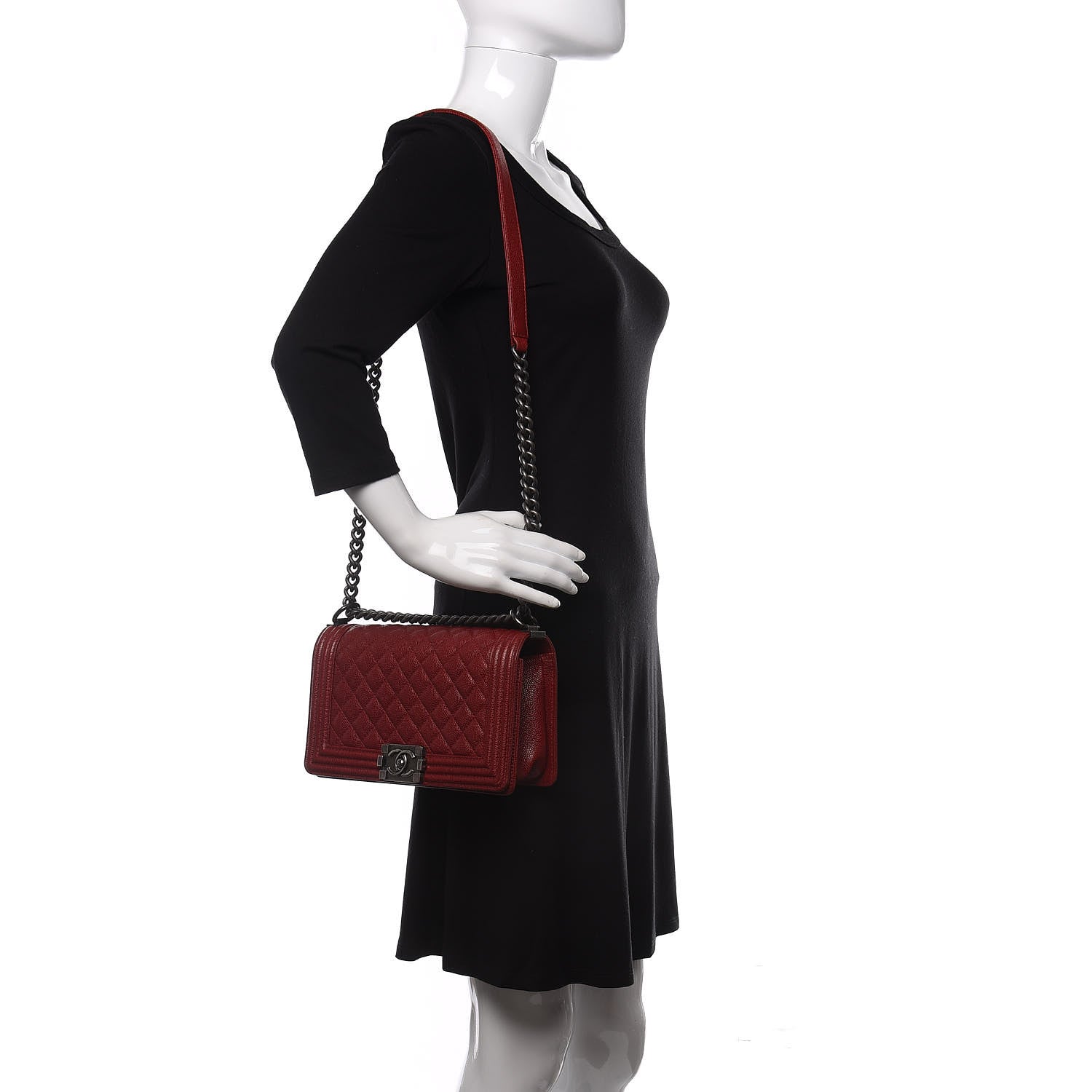 Chanel Caviar Quilted Medium Boy Flap Dark Red 2 of 15