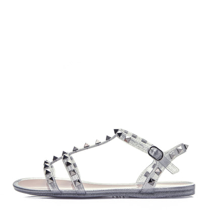 Valentino Garavani PVC Jelly Glitter Rockstud Caged Sandals 36 SIlver 1 of 8