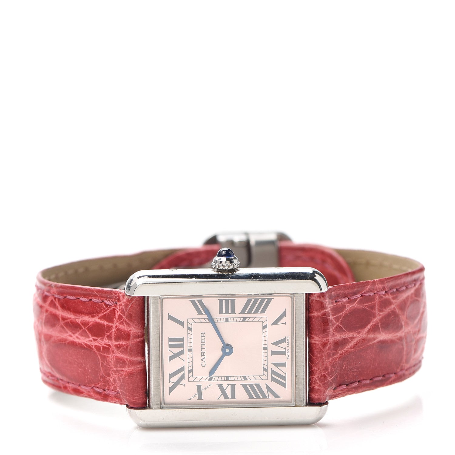 Cartier Stainless Steel Alligator 24mm Tank Solo Quartz Watch Red 2 of 6