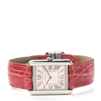 Cartier Stainless Steel Alligator 24mm Tank Solo Quartz Watch Red 2 of 6