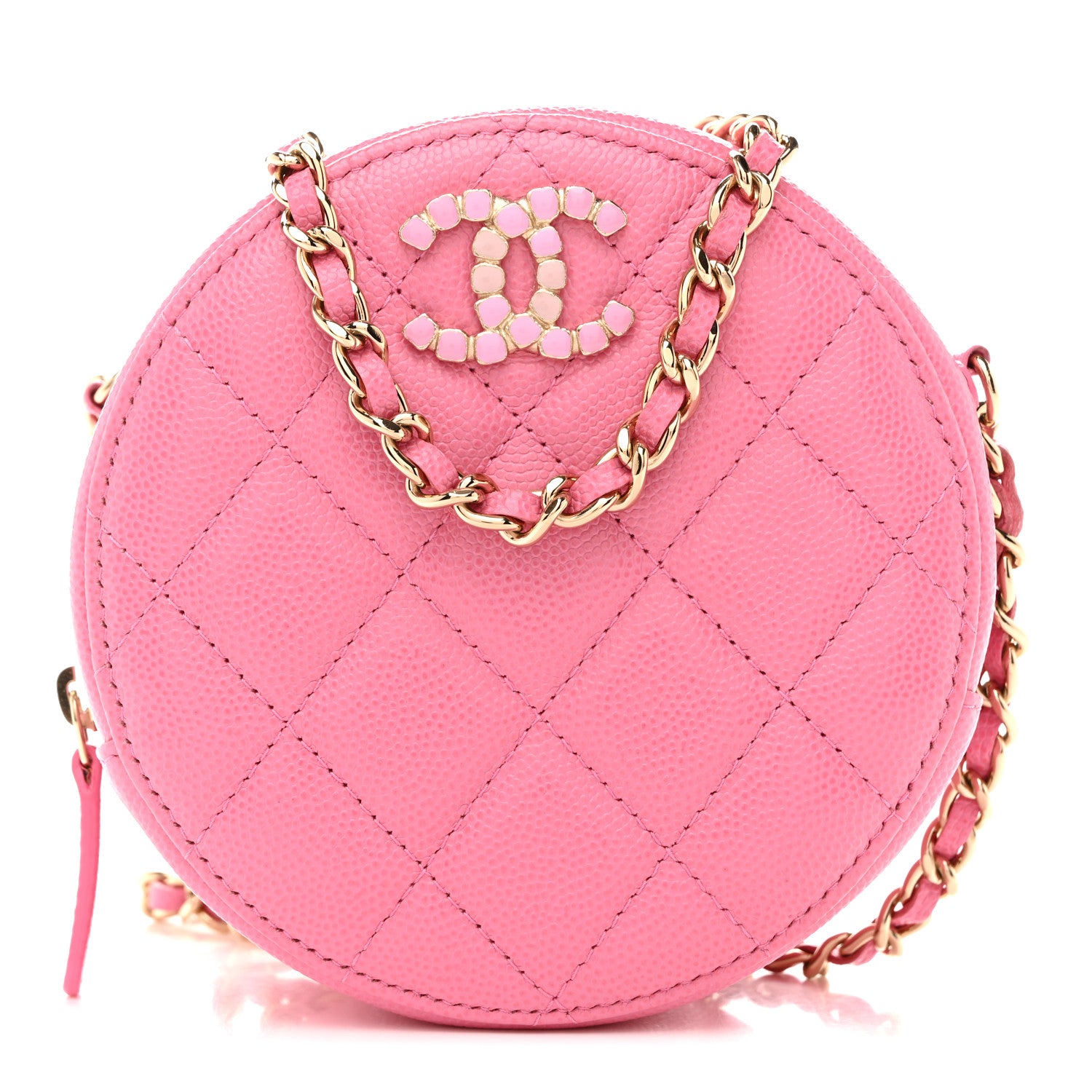 Chanel Caviar Quilted Gripoix CC Round Clutch With Chain Pink 1 of 10