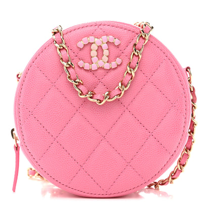 Chanel Caviar Quilted Gripoix CC Round Clutch With Chain Pink 1 of 10