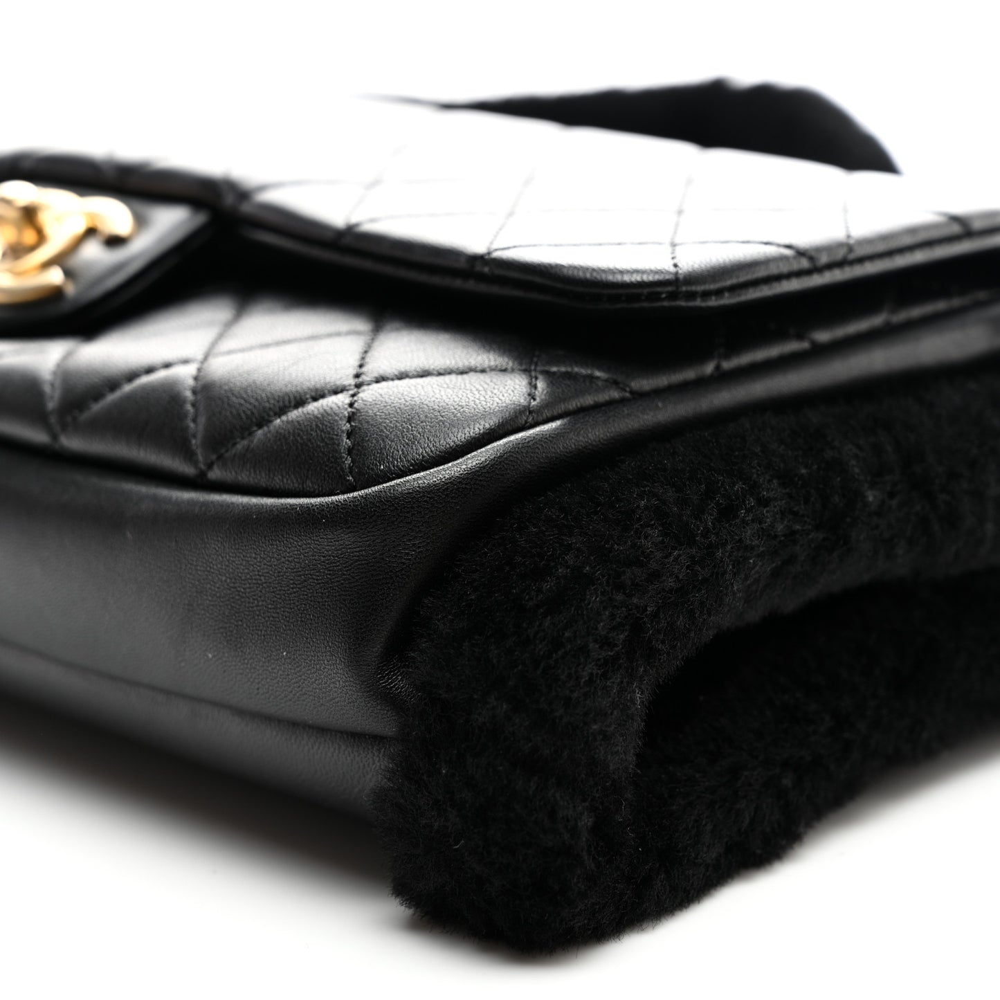 Lambskin Shearling CC Muff Flap Bag Black