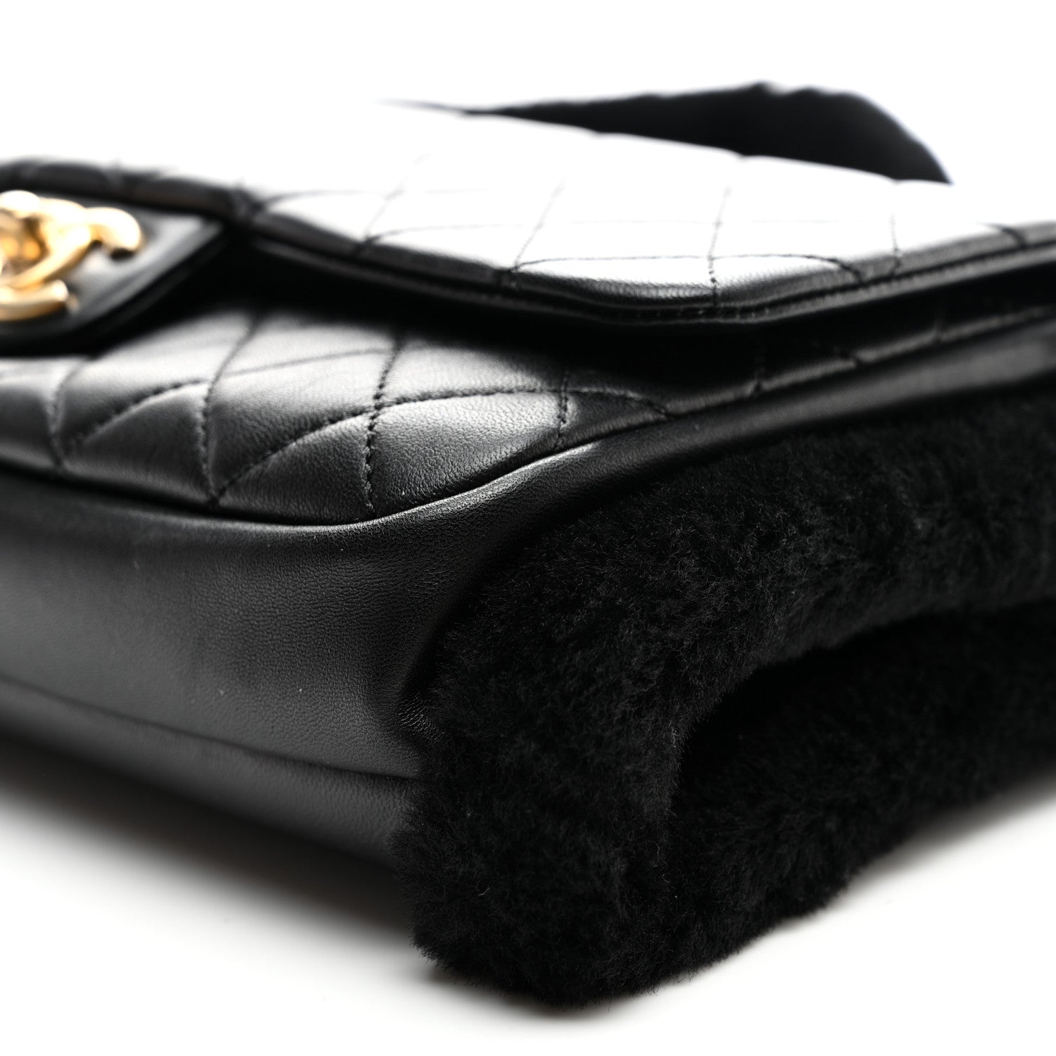 Chanel Lambskin Shearling CC Muff Flap Bag Black 10 of 13