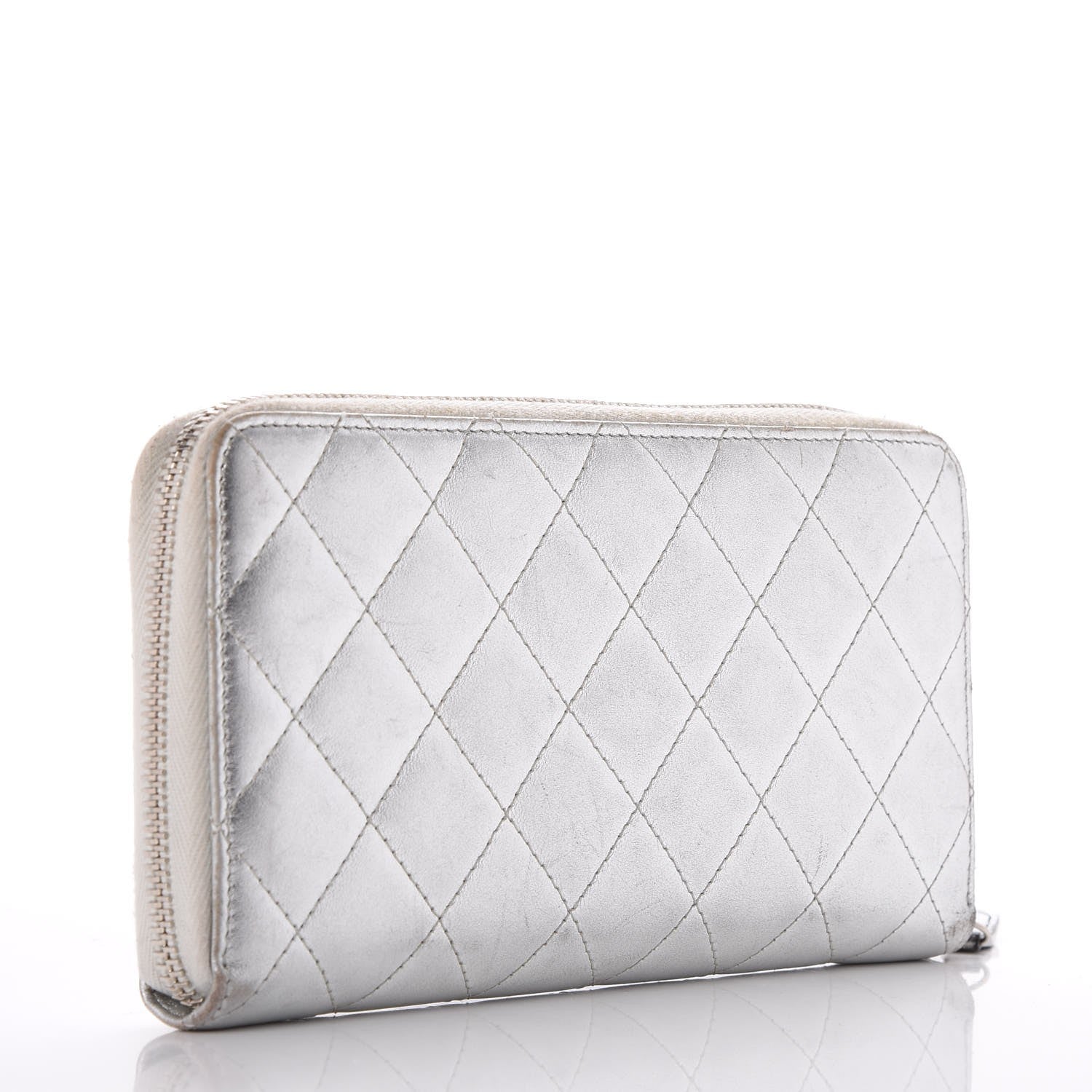 Chanel Metallic Lambskin Quilted Large Gusset Zip Around Wallet Silver 3 of 12