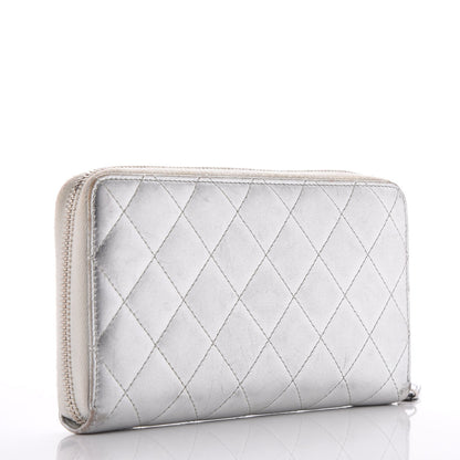 Chanel Metallic Lambskin Quilted Large Gusset Zip Around Wallet Silver 3 of 12