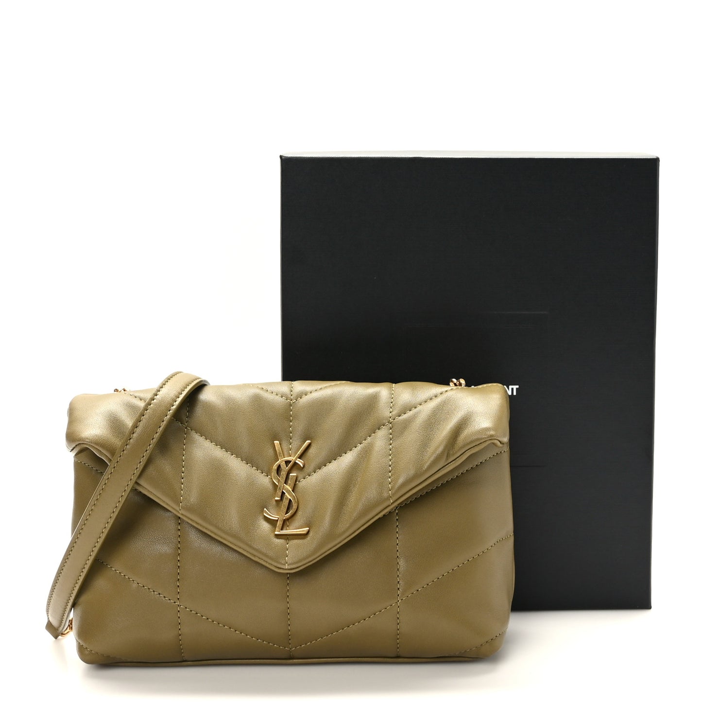 Lambskin Quilted Toy Loulou Puffer Monogram Chain Satchel Hazel Green