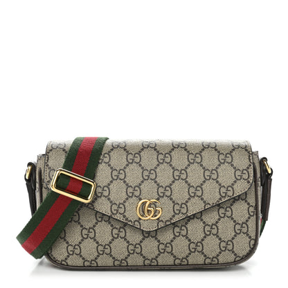 Gucci GG Supreme Monogram Textured Dollar Calfskin Web Mini Ophidia Envelope Shoulder Bag Beige Ebony New Acero 1 of 10
