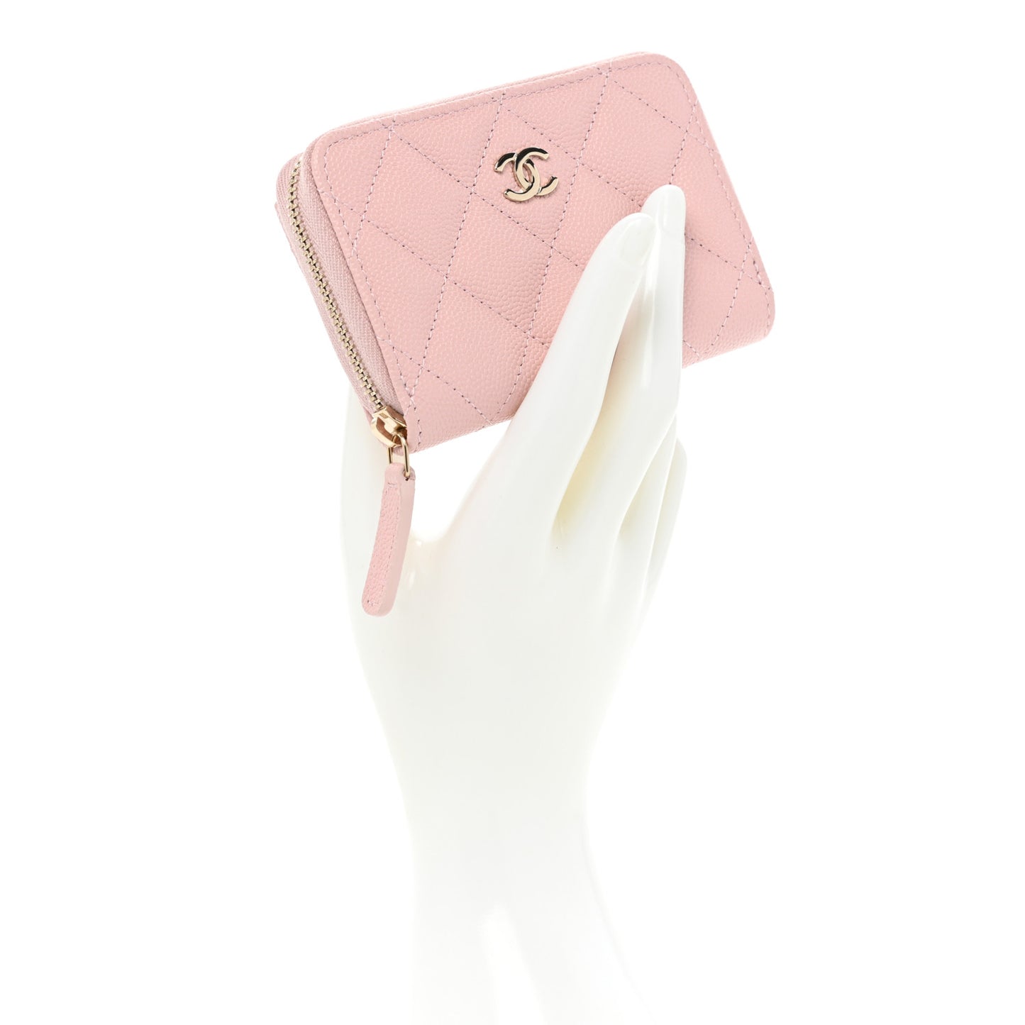 Caviar Quilted Zip Coin Purse Light Pink