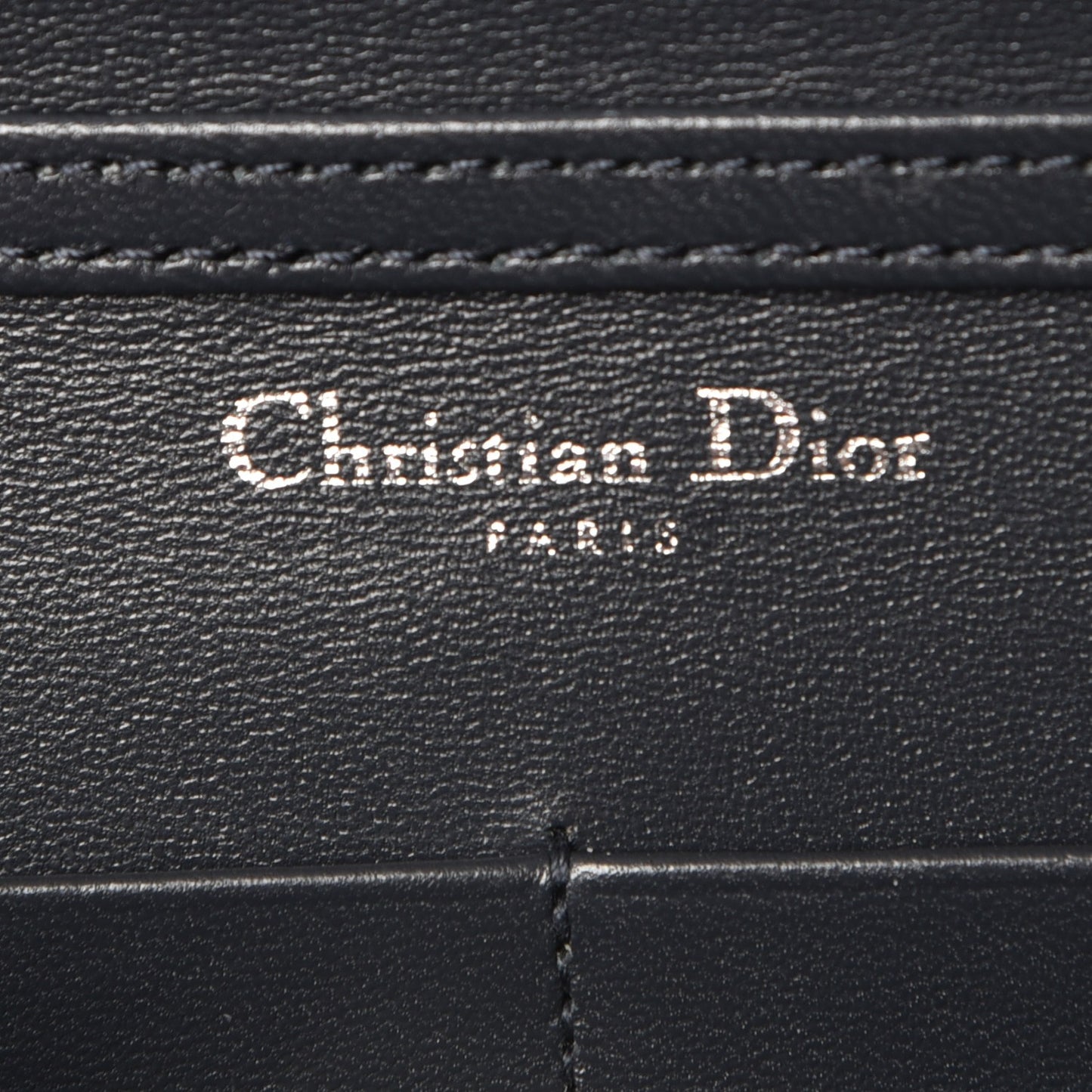 Metallic Grained Calfskin Diorama Wallet on Chain Pouch Silver