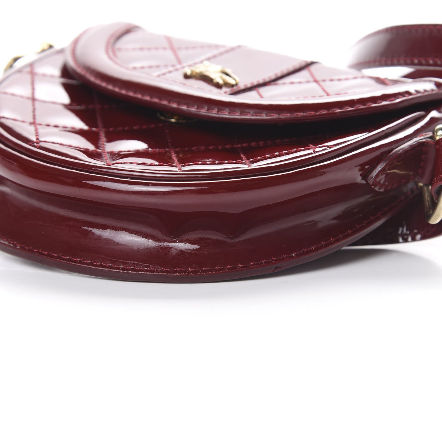 Patent Calfskin Quilted Mini Crossbody Bag Dark Red