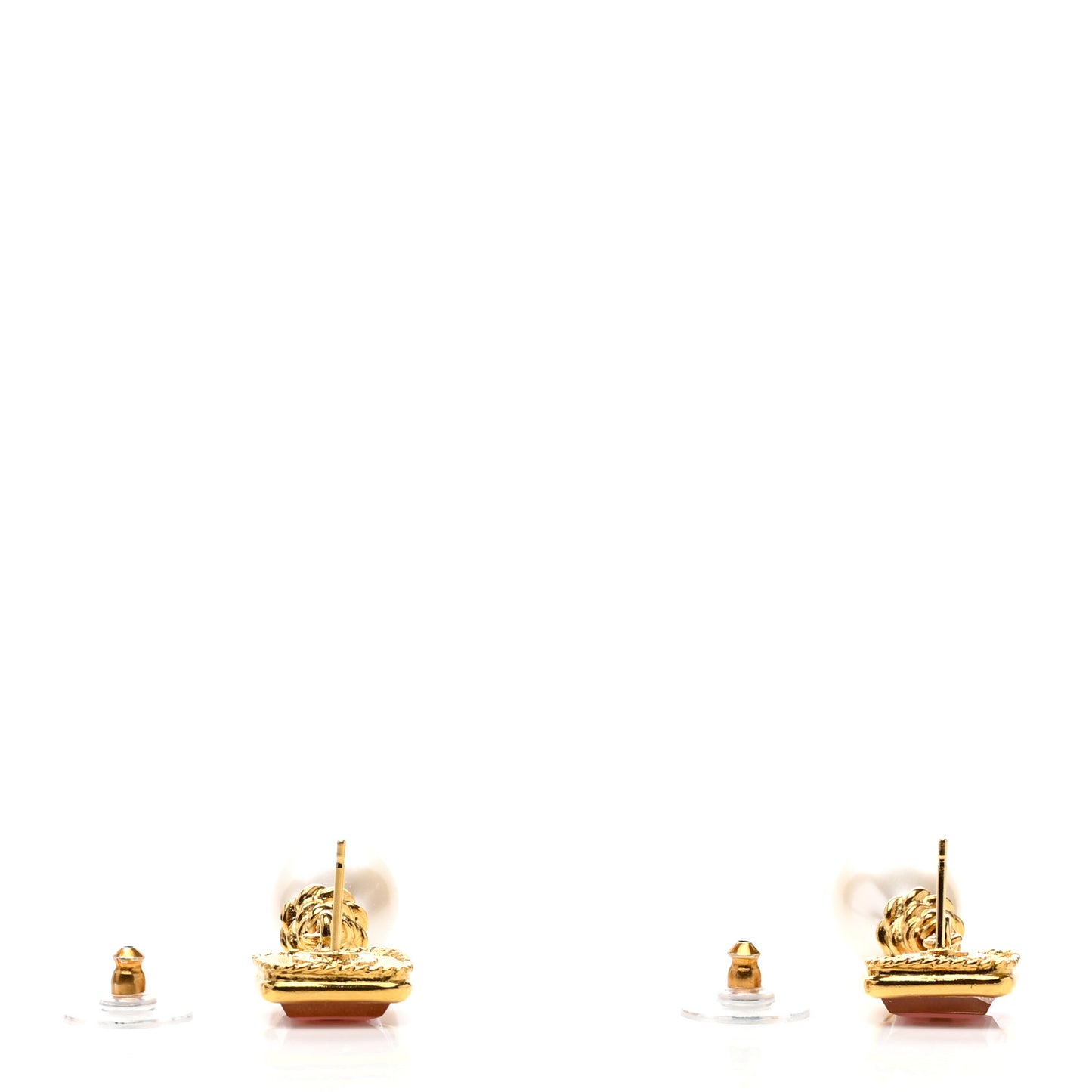 Pearl Enamel CC Square Drop Earrings Gold Pink