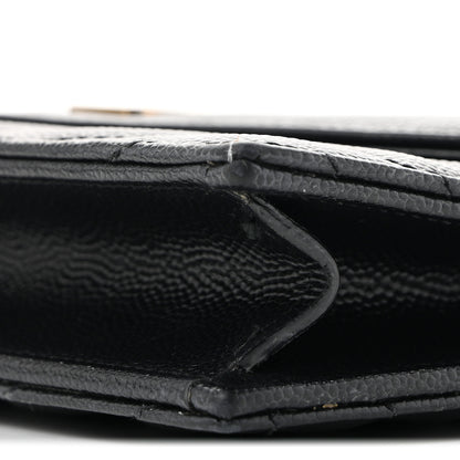 Saint Laurent Grain De Poudre Matelasse Chevron Monogram Envelope Chain Wallet Black 9 of 12