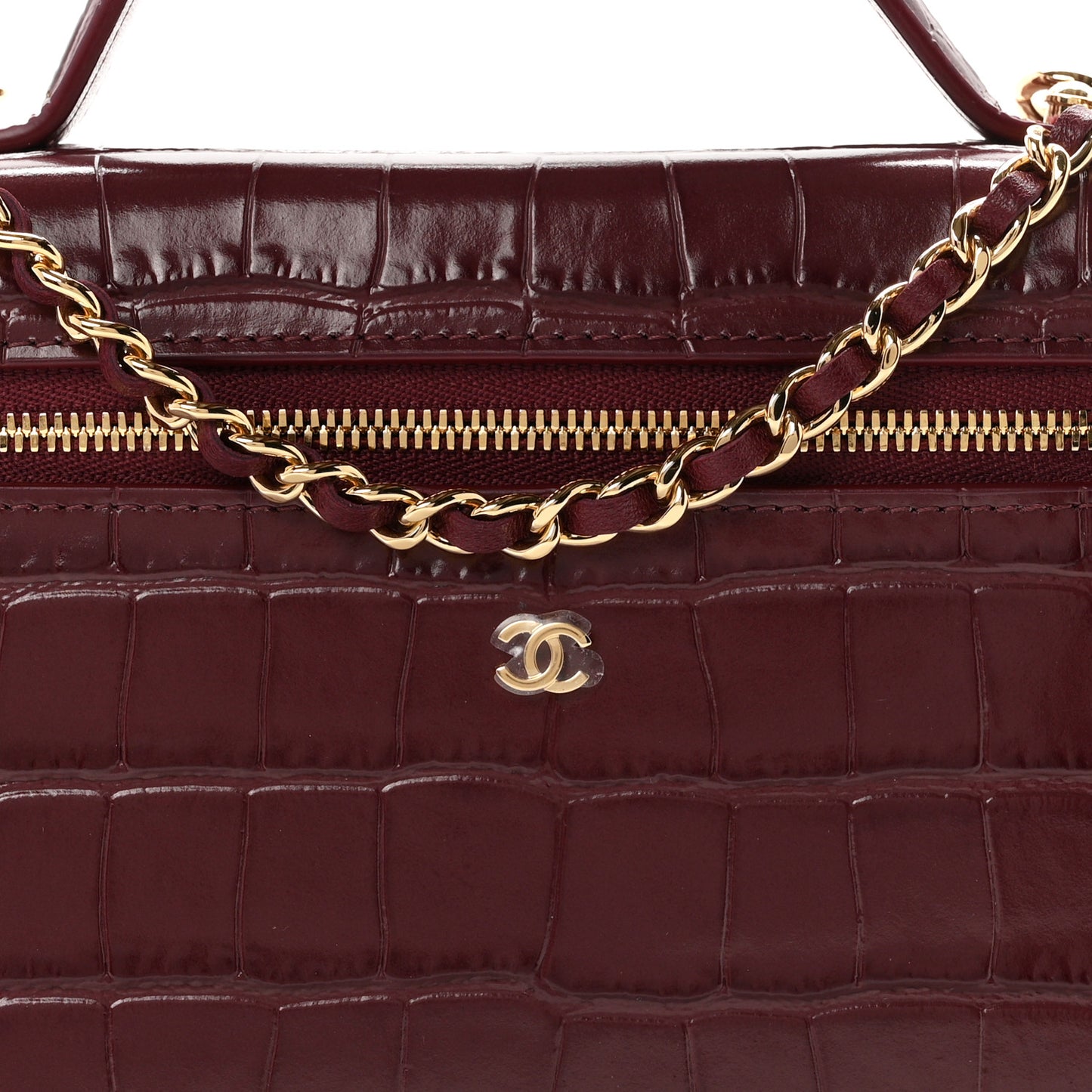 Calfskin Crocodile Embossed Crococo Exoticoco Vanity With Chain Dark Burgundy