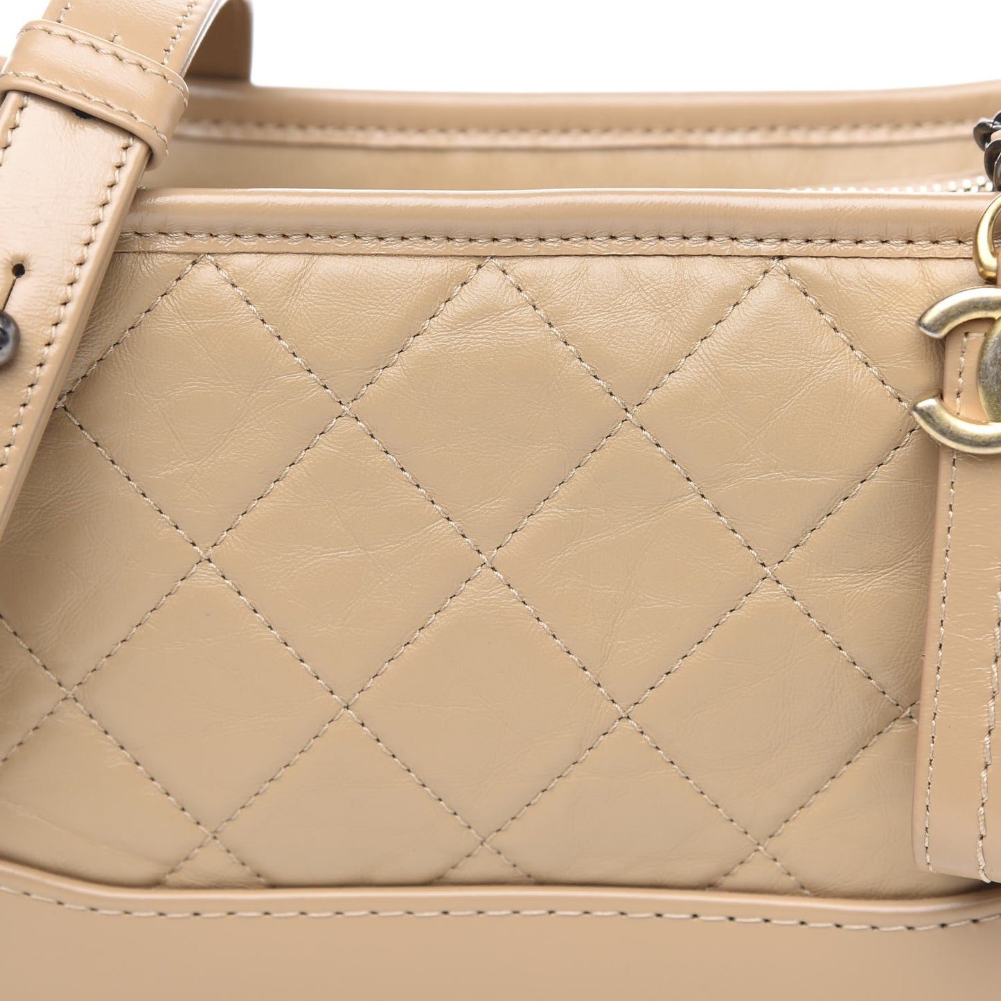 Aged Calfskin Quilted Small Gabrielle Hobo Beige