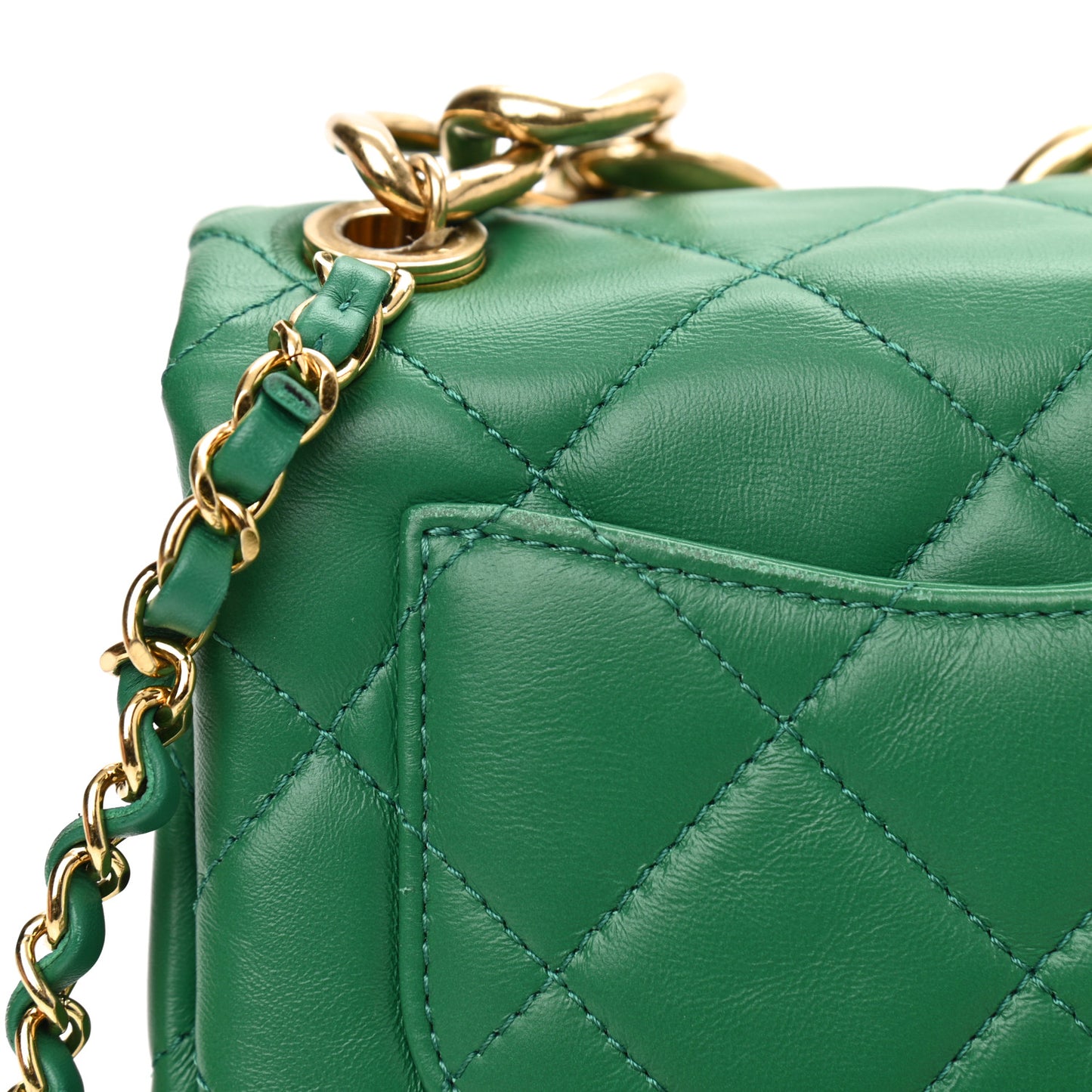 Lambskin Quilted Mini Color Match Flap Green