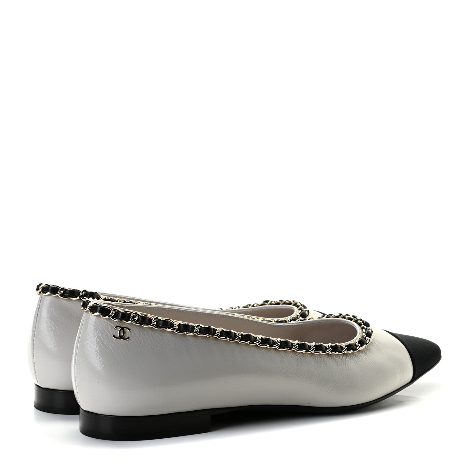 Chanel Lambskin Grosgrain Chain Cap Toe Flats 40 Grey Black 3 of 13