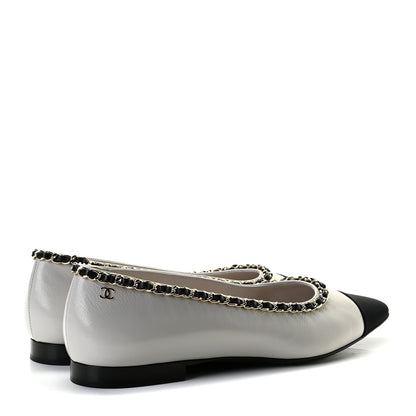 Chanel Lambskin Grosgrain Chain Cap Toe Flats 40 Grey Black 3 of 13