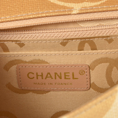 Chanel Woven Straw Camellia Print Medium Single Flap Gold 6 of 8