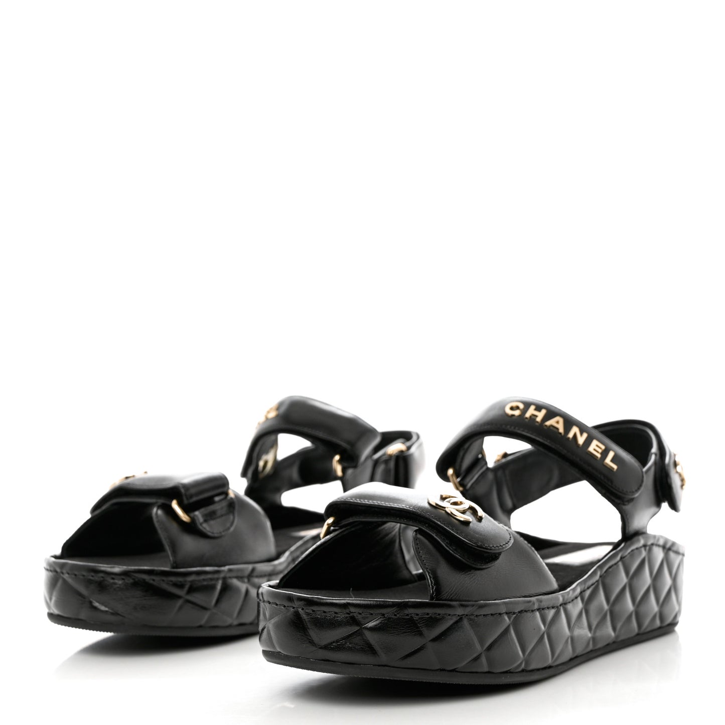 Shiny Calfskin Logo Platform Sandals 39 Black