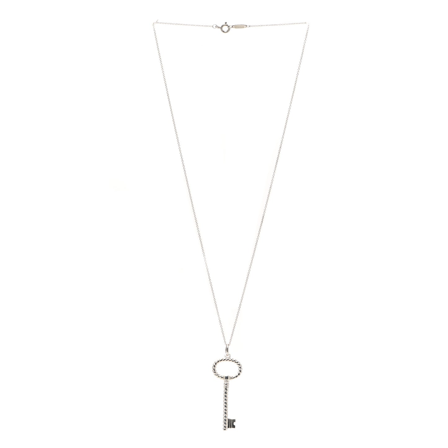 Sterling Silver Twist Oval Key Pendant Necklace