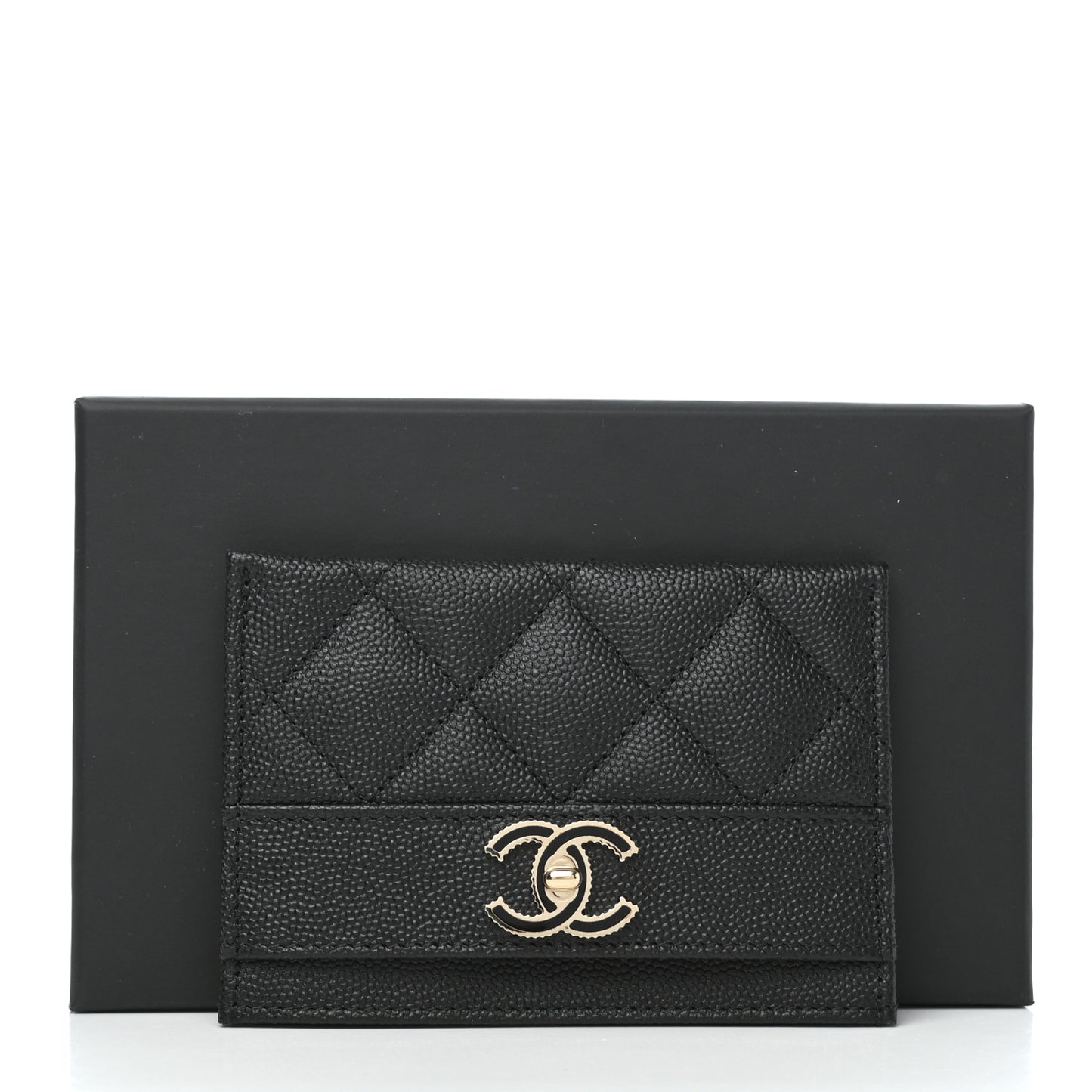 Caviar Quilted Vintage Mademoiselle Card Holder Black