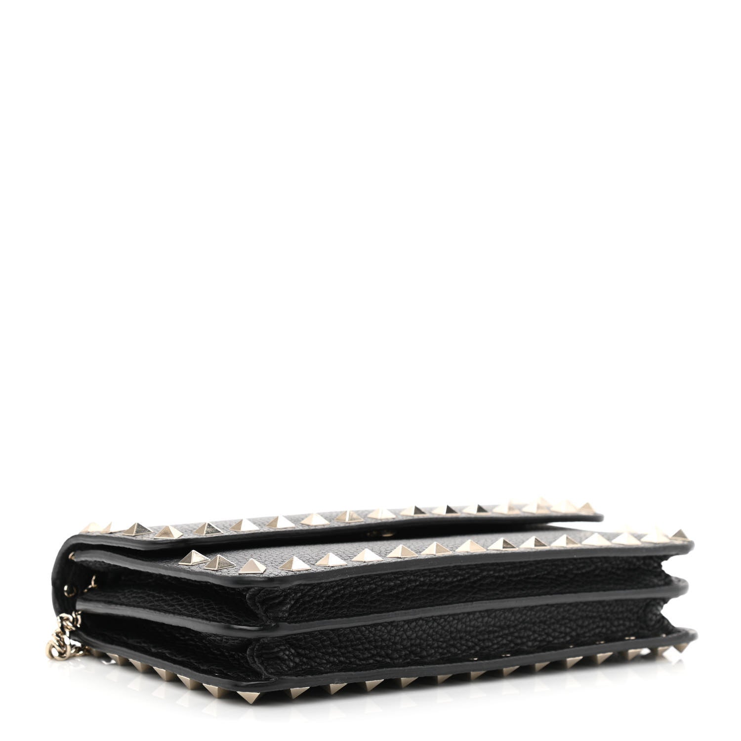 Valentino Garavani Pebbled Calfskin Rockstud Flap Wallet On Chain Black 4 of 9