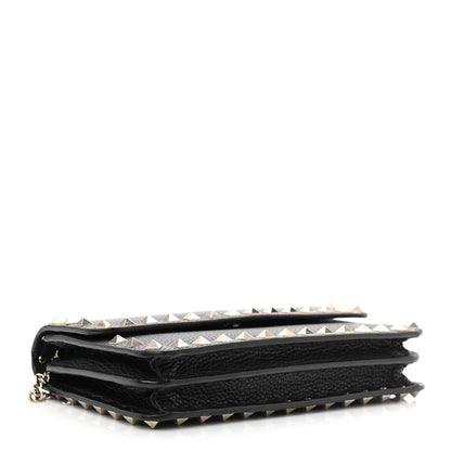 Valentino Garavani Pebbled Calfskin Rockstud Flap Wallet On Chain Black 4 of 9