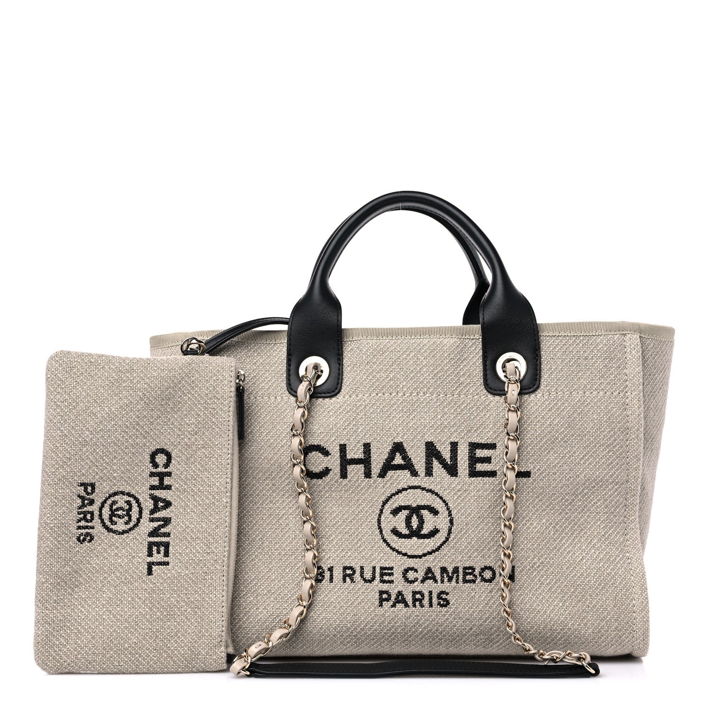 Mixed Fibers Small Deauville Tote Beige Black