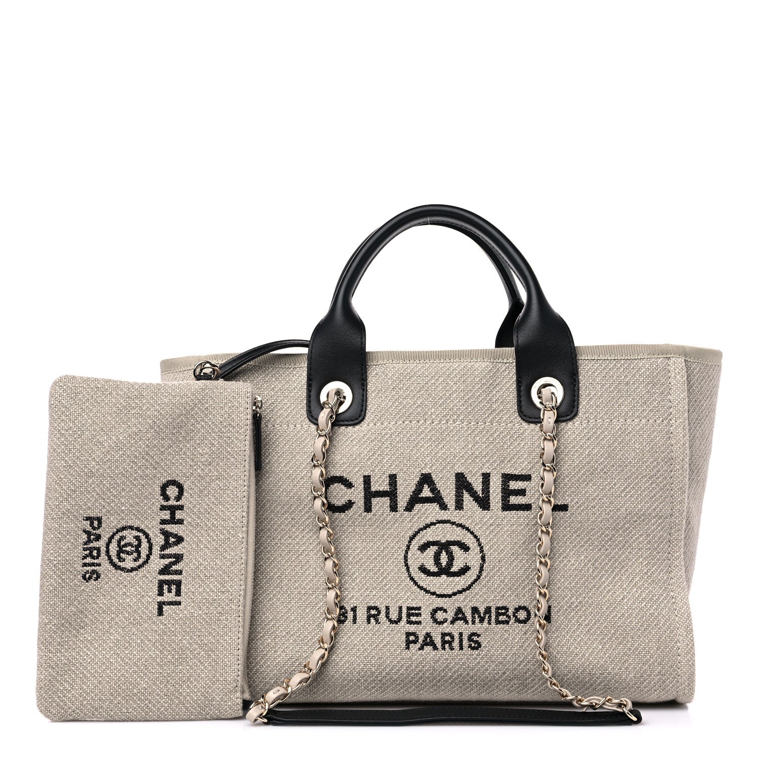 Chanel Mixed Fibers Small Deauville Tote Beige Black 1 of 10
