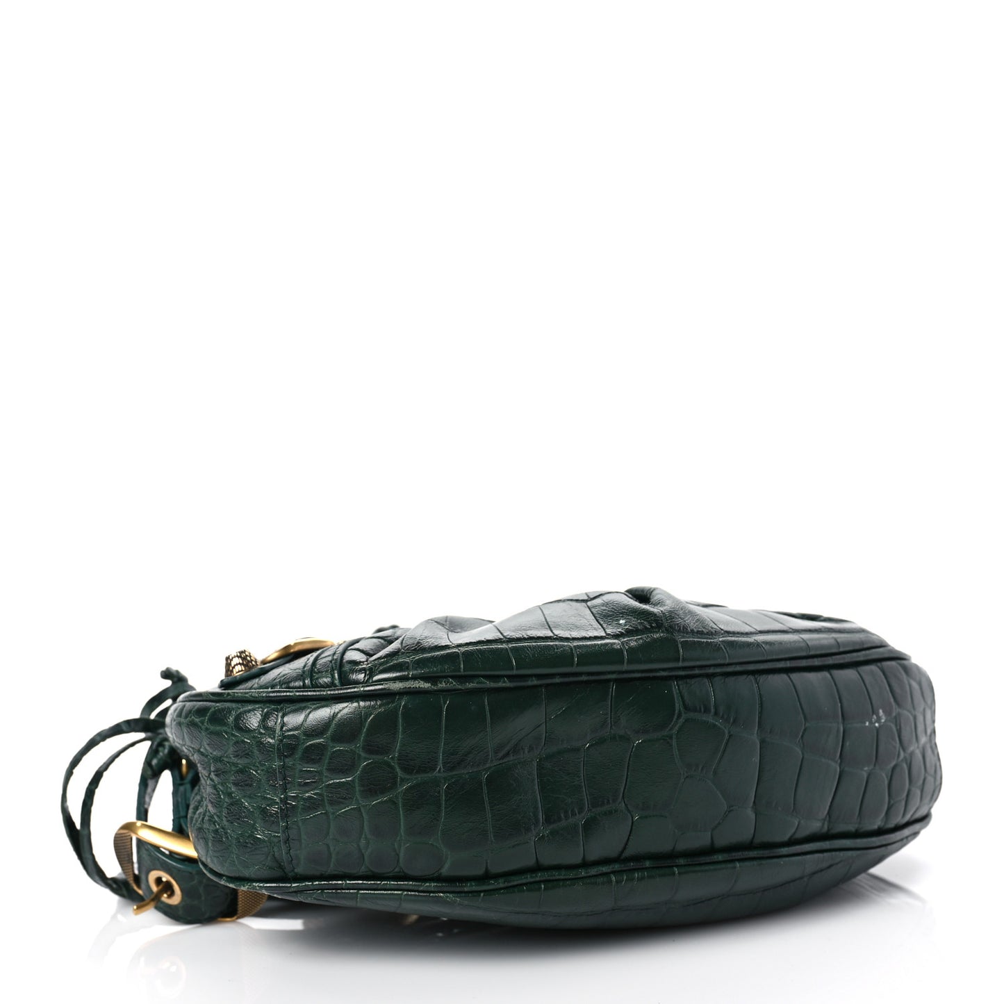 Extra Supple Calfskin Crocodile Embossed Le Cagole Shoulder Bag XS Forest Green