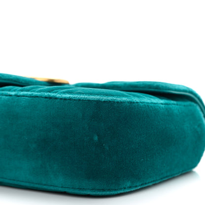 Gucci Velvet Matelasse Mini GG Marmont Shoulder Bag Pavone Cyan 11 of 11