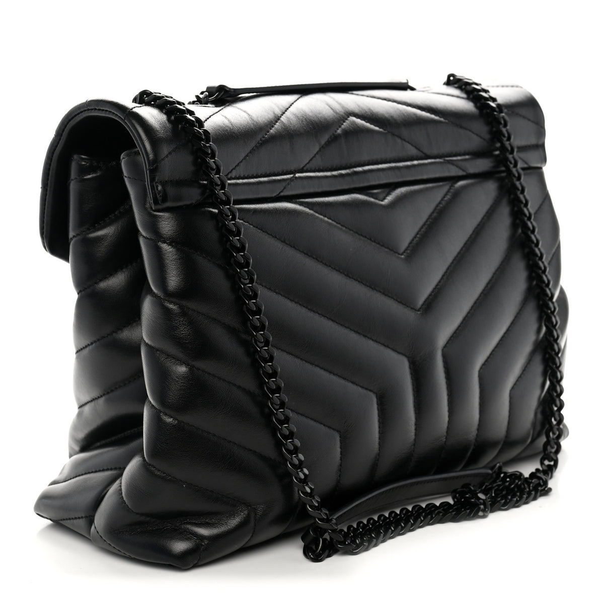 Calfskin Y Quilted Monogram Monochrome Medium Loulou Chain Satchel Black