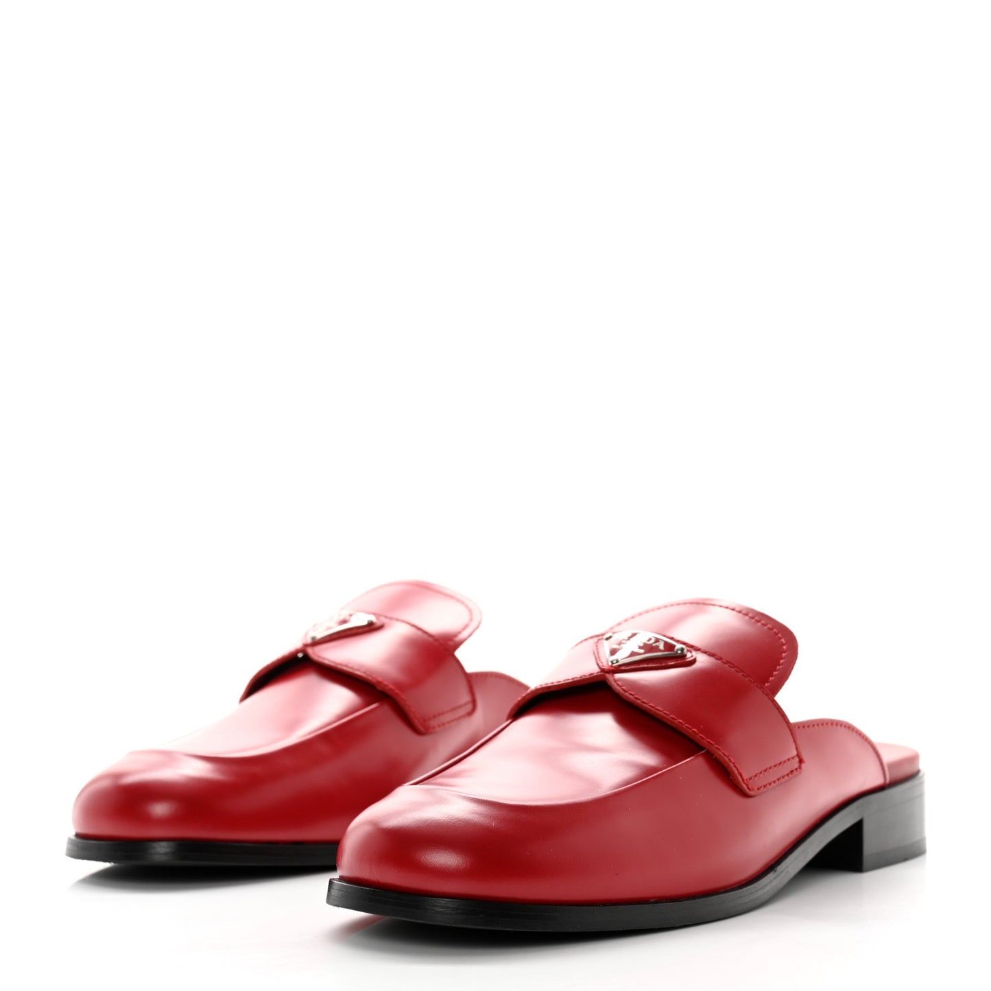Spazzolato Metal Triangle Logo 25mm Loafer Mules 38 Scarlatto