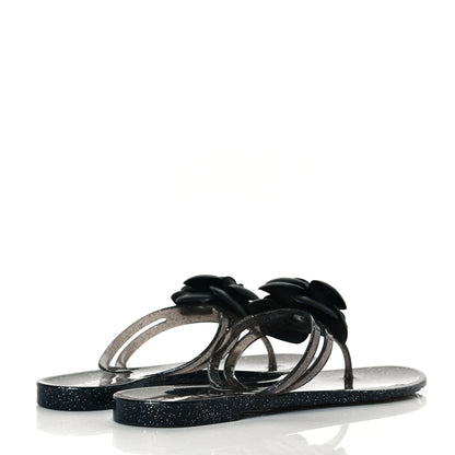 Chanel Jelly Quilted Camellia Thong Sandals 39 Black 5 of 7
