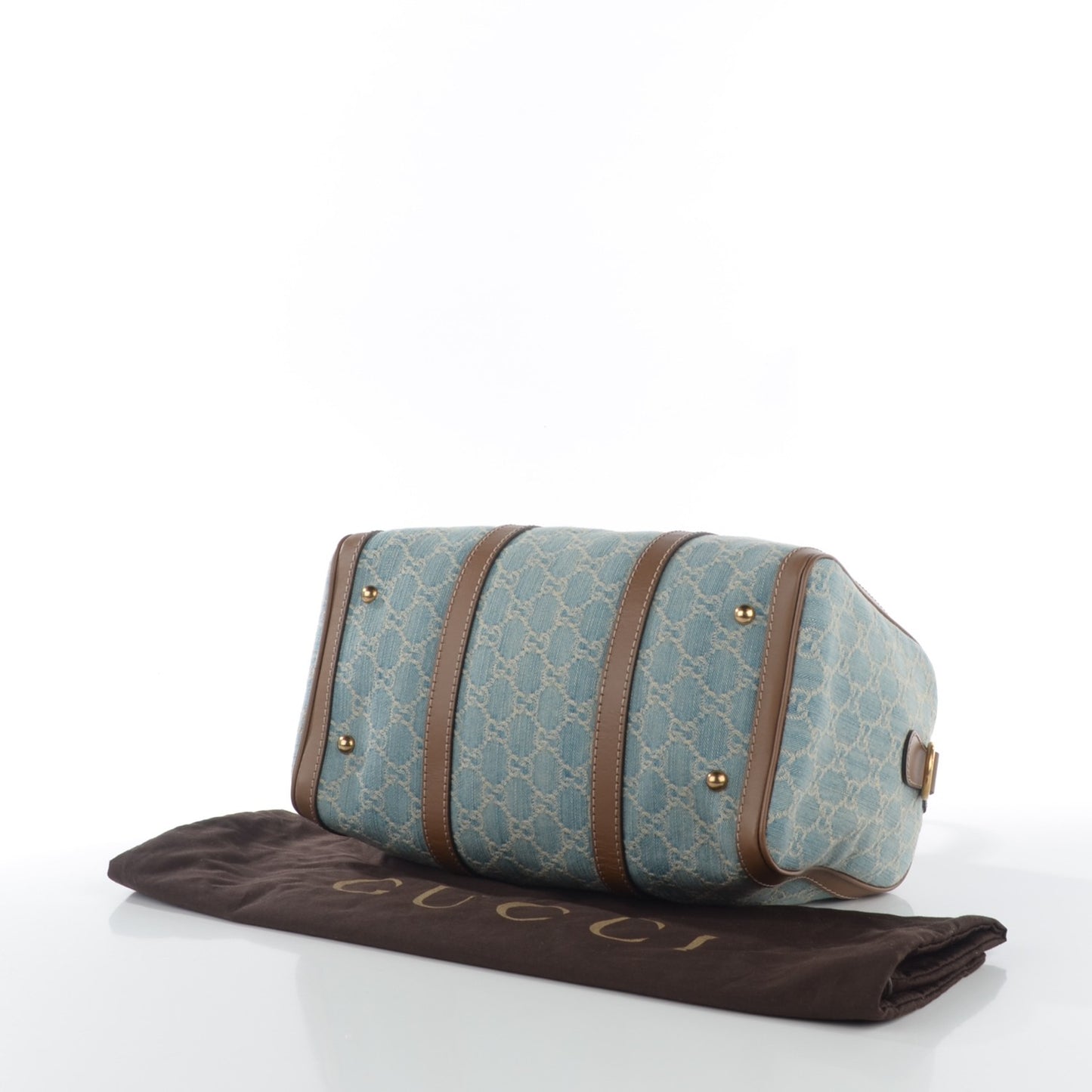 Denim GG Monogragm Vintage Web Boston Bag Blue