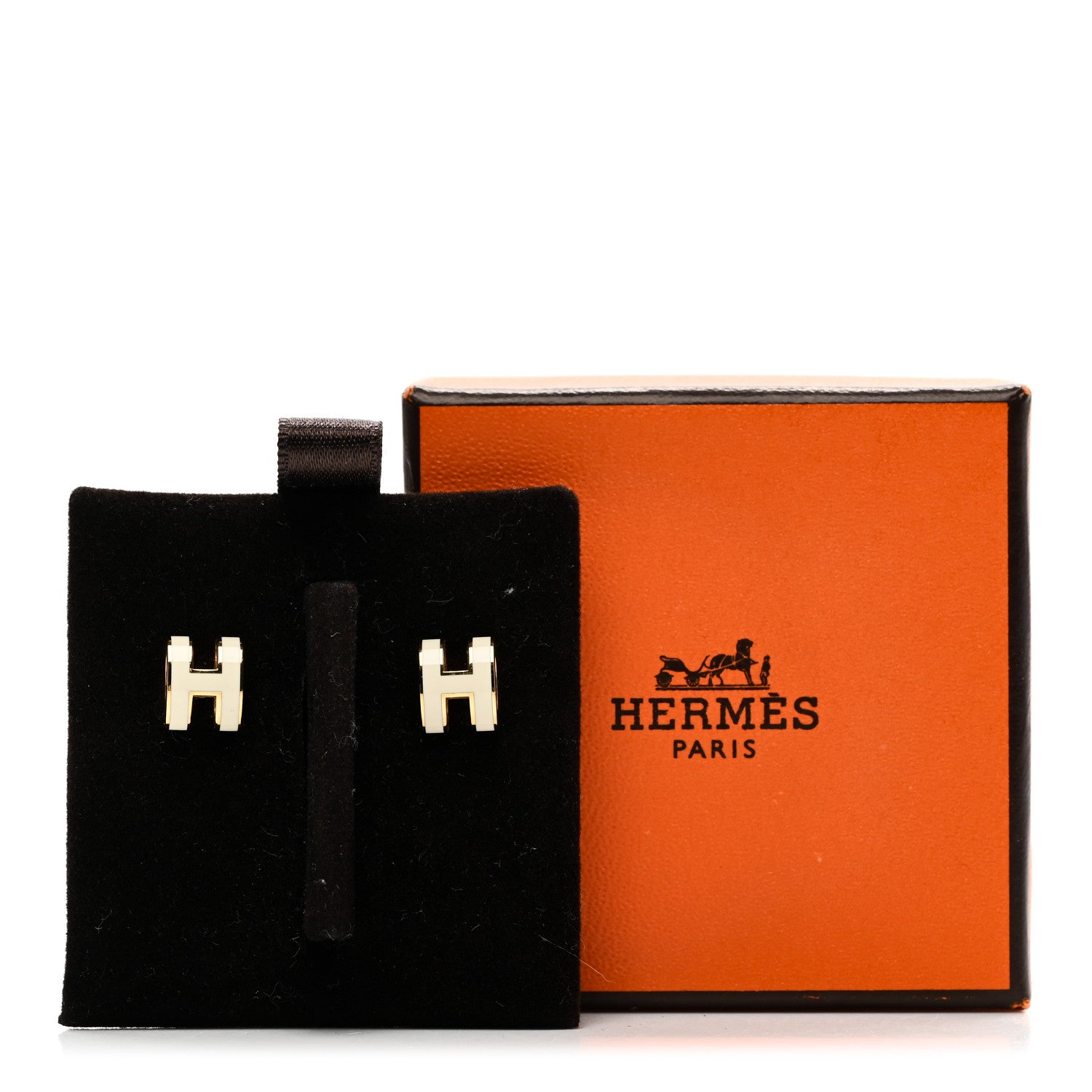 Hermes Gold Lacquered Mini Pop H Earrings White 5 of 5