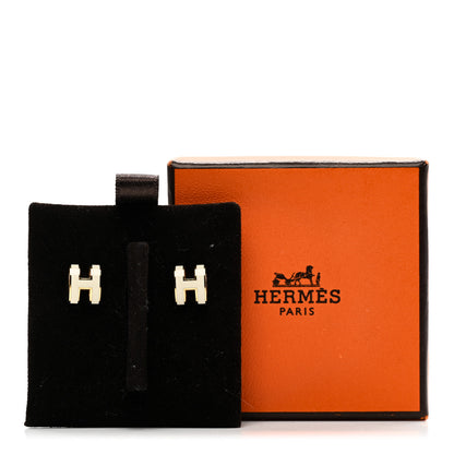 Hermes Gold Lacquered Mini Pop H Earrings White 5 of 5