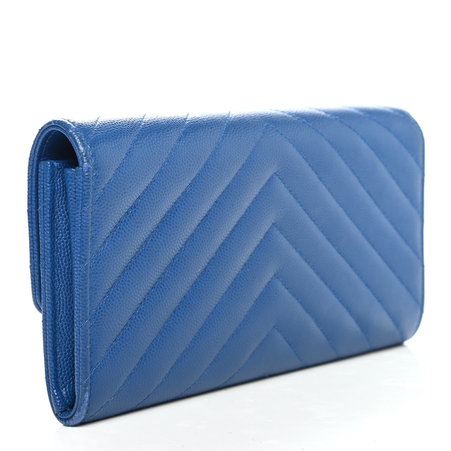 Chanel Caviar Chevron Quilted Large Flap Wallet Bright Blue 2 of 5
